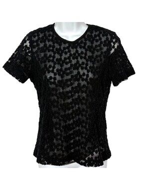 Vintage Tamotsu Sheer Black Lace Top Womens M Floral Textured Whimsigoth Y2K